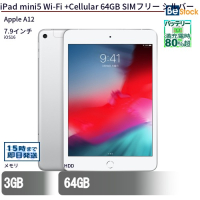 iPadmini5 Wi-Fi+Cellular 64GB SIMフリー シルバー【中古】（Apple A12 (2.49GHz) / iOS16 ）