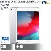 アップルiPad mini 5 Wi-Fi+Cellular 64GB SIMフリー (Silver) 中古 (MUX62J/A)（Apple A12 (2.49GHz) / iOS17 ）